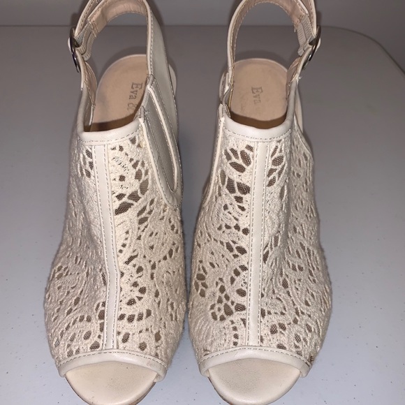 Shoes - Eva and Zoe White Lace Wedges